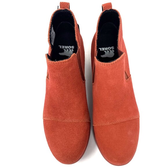 Sorel Evie Wedge Ankle Boot Womens Sz 6.5 Warp Red Waterproof Suede Chelsea NEW - Picture 8 of 16